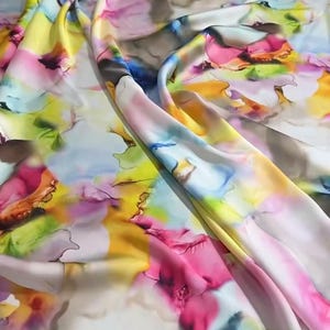 Watercolor Silky Satin Fabric: Dressmaking Material By The Yard