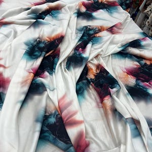 Watercolor Silky Satin Fabric: Glossy Dressmaking Material By The Yard
