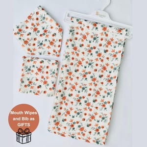Conjunto de manta de muselina orgánica para bebé: regalo floral para recién nacidos