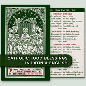 Zegeningen voor en na de maaltijd · Benedictio Mensæ · Afdrukbare traditionele katholieke gebedskaart · Latijn/Engels · Digitaal pdf-downloadbestand