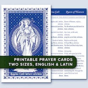 Regina Cæli · Koningin des hemels · Afdrukbare traditionele katholieke paasgebedskaart · Latijn/Engels · Twee kleuren · Digitaal pdf-downloadbestand
