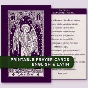 Gebed tot de aartsengel Michaël · Afdrukbare traditionele katholieke gebedskaart · Latijn/Engels · Digitaal pdf-downloadbestand