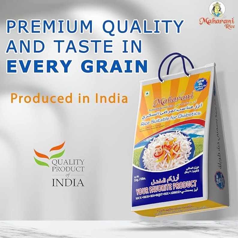 Maharani Parboiled Basmati Rice Suitable for Diabetic 5KG Bag. Low GI