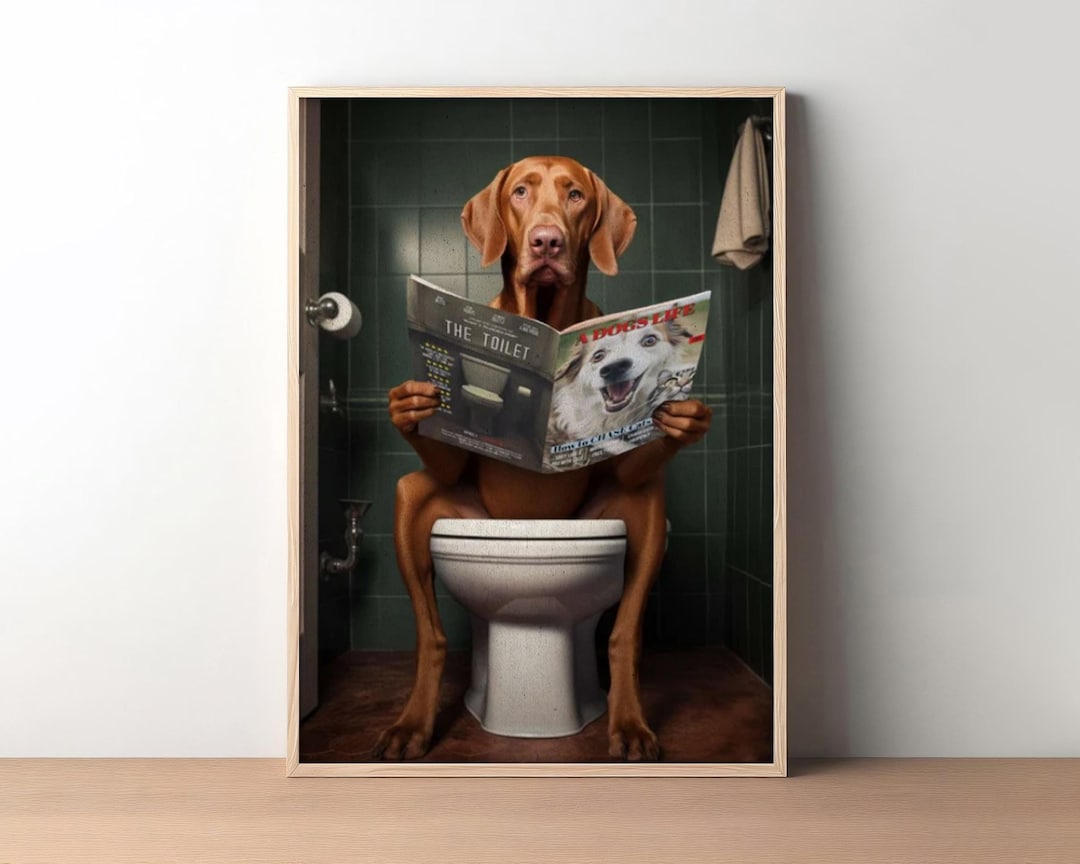 Vizsla Bathroom Wall Art, Funny Dog Decor Print, Funny Dog Reading ...
