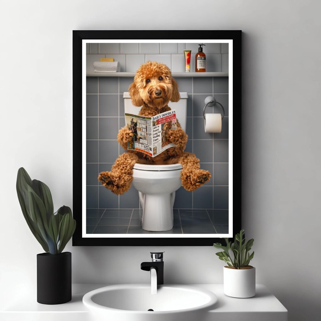Goldendoodle on Toilet, Bathroom Picture, Goldendoodle Gift, Funny
