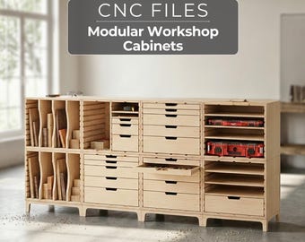 Planos de gabinete de almacenamiento modular para taller CNC - Archivos de enrutador DXF SVG para la organización del taller
