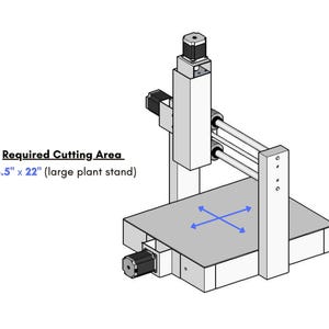 cnc router workbed requirements: 14.25" x 22" for the largest part to cut. For the smaller plant stand included in the download, the cutting area requirement for the largest part is 11.75" x 20in.