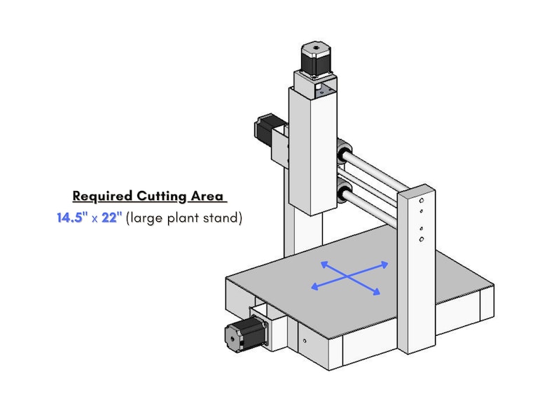 cnc router workbed requirements: 14.25" x 22" for the largest part to cut. For the smaller plant stand included in the download, the cutting area requirement for the largest part is 11.75" x 20in.