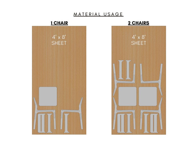 Nested part layout for CNC chair plans for a modern dining or accent chair with arms. Digital furniture files designed for CNC wood router. Includes CNC router files and detailed cut paths. Great CNC project for makers building a stylish, comfortable chair. Perfect for woodworking, small-batch production, or Montessori-style furniture builds.