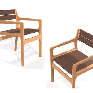 Digital CNC files for a CNC router dining chair project. Includes CNC chair plans for a sleek accent chair with arms. Ideal for makers or small businesses looking to build chairs with a CNC machine. Keywords include CNC router files, cnc dining chair, cnc projects, and montessori chair.
