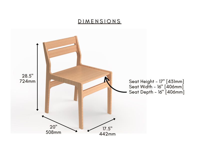 Downloadable Digital Furniture CNC router files for a modern chair with arms. Great CNC project for woodworkers building dining chairs or accent chairs. Includes CNC chair plans, digital furniture files, and instructions for CNC routers. Ideal for anyone searching for cnc files chair, cnc dining chair, or montessori chair builds. Overall Dimensions for chair are 19" wide x 21" deep x 28.5" tall. Seat height is 17". Perfect CNC project for a dining chair build.