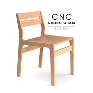 Digital CNC files for a dining chair CNC furniture project. Includes CNC chair plans for a sleek accent chair with arms. Ideal for makers or small businesses looking to build chairs with a CNC machine. Keywords include CNC router files, cnc dining chair, cnc projects, and montessori chair. Digital Download includes cnc files in .svg and .dxf formats. Chair project is designed to be cut on a cnc wood router, such as Inventables XCarve, Shapeoko, ShopBot cnc machines.