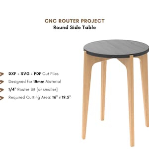DIY CNC router project for a round, modern end table that doubles as a plant stand or bedside table. Digital woodworking plan with CNC-ready DXF and SVG files, printable PDF templates, and detailed assembly drawings. Flat-pack friendly furniture with sleek, interlocking joinery optimized for small CNC routers. A stylish and practical small side table CNC project for woodworkers of all levels.