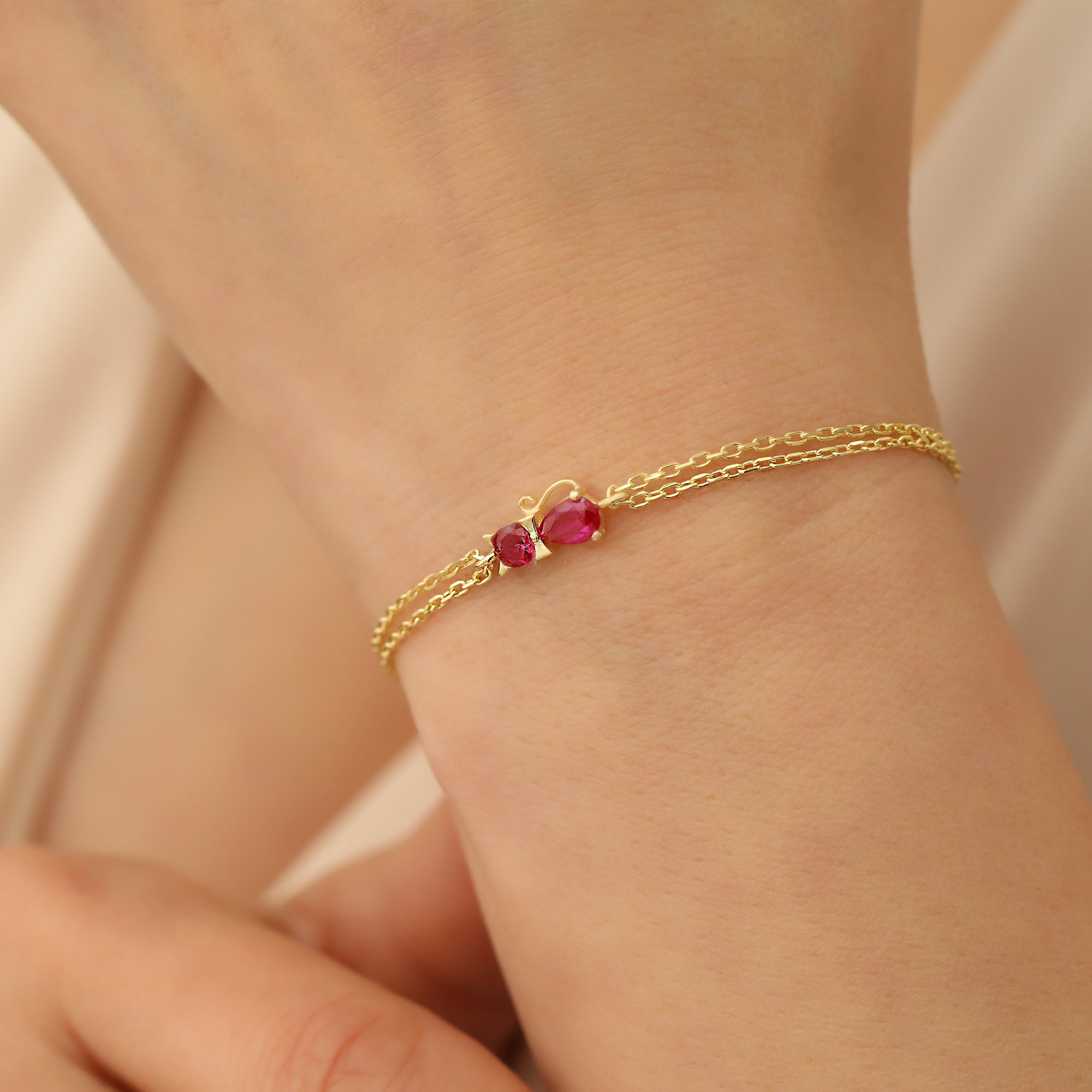 Gold bracelet with ruby stone sale