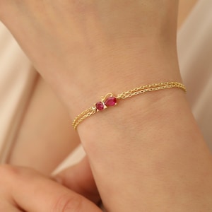 Ruby Cat Bracelet: Dainty Gold, Rose Gold, Silver Options – Elegant Gemstone Jewelry