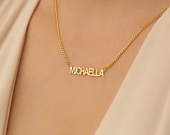 Dainty Name Necklace Gold Name Plate Necklace 14k Gold Filled Custom Name Necklace Mama Necklace Personalized Name Jewelry Cubain Chain