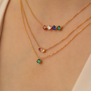 Personalized Family Birthstone Necklace: Sterling Silver, Zircon Stones