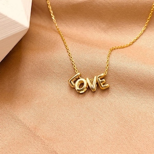 14k Gold Plated 3D Bubble Letter Name Necklace Custom Name Necklace Balloon Letter Name Necklace Dainty Gold Name Necklace Gift For Her Him