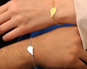 Bracciale Coordinato Per Coppie In Argento 925 Con Ciondolo Cuore - Regolabile Unisex - 3
