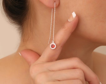 Boucles d’oreilles en diamant rubis rouge Halo Ruby Boucles d’oreilles longues Boucles d’oreilles délicates Cadeau pour ses boucles d’oreilles en pierre de naissance de juillet Cadeau pour maman