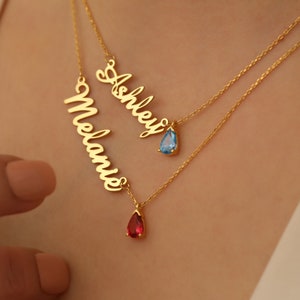 Personalized Gold Birthstone Name Necklace Custom Name Mom Necklace with Birthstone Jewelry Mother&#39;s Day Necklace Personalized Gift