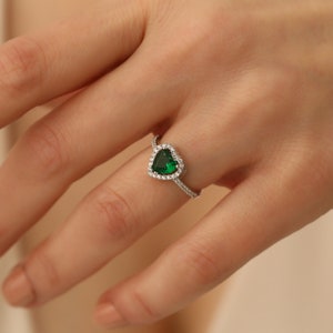 Emerald Heart Ring Necklace Set: Sterling Silver, CZ Diamond Pave