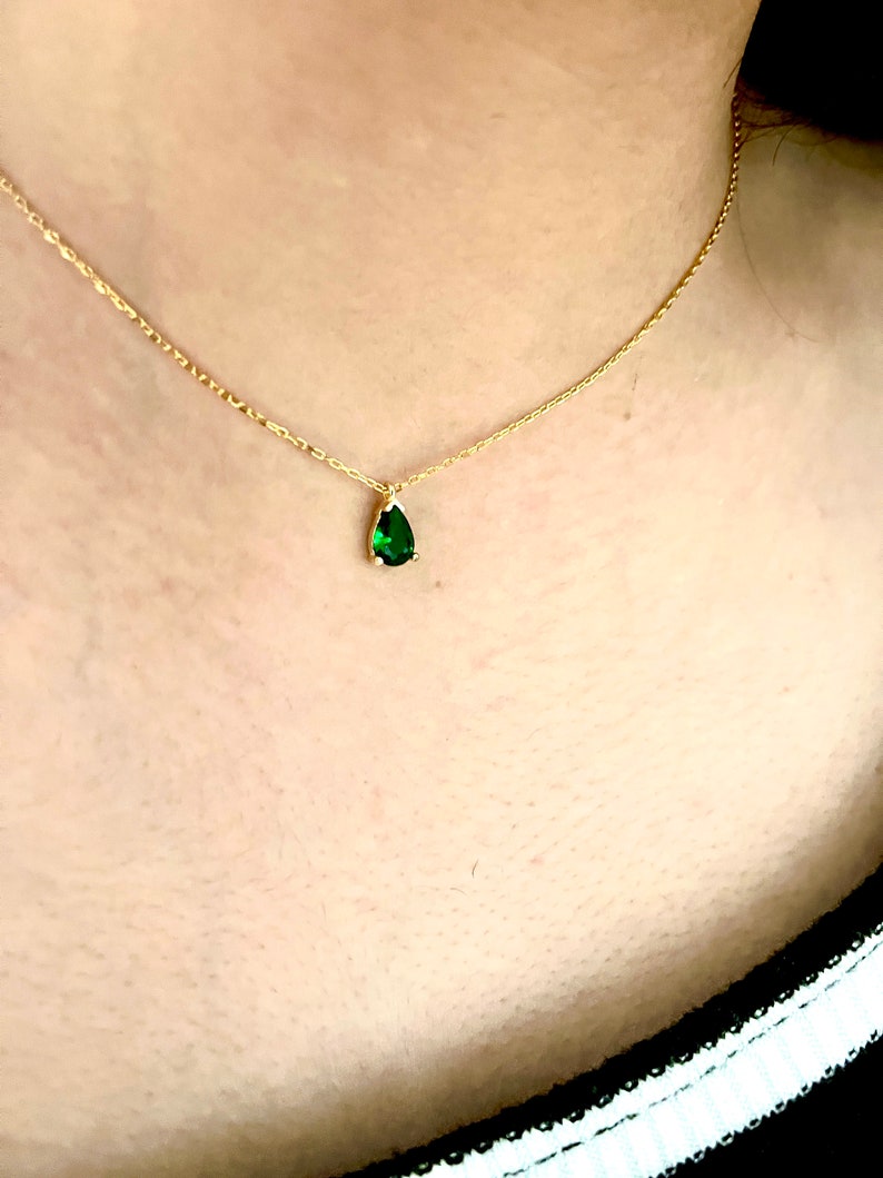 Gold Emerald Choker Necklace Pear Emerald Choker May Birthstone Emerald Necklace Gifs For Girlfriend Green Emerald Beaded Necklace image 4