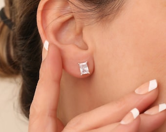 Baguette Diamond Zircon Sterling Silver Stud Earrings