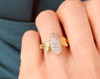 Gold Bee Ring: Sterling Silver Pave Zirconia Statement Ring