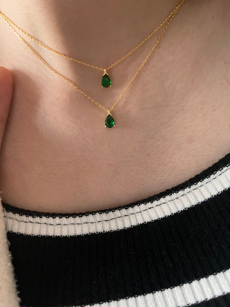 Gold Emerald Choker Necklace Pear Emerald Choker May Birthstone Emerald Necklace Gifs For Girlfriend Green Emerald Beaded Necklace image 1