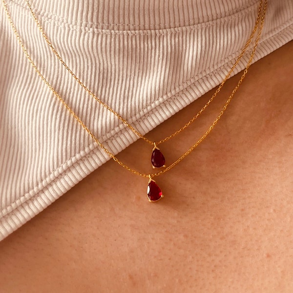 Gold Rubin Birne Halskette Gold Tropfen Roter Rubin Anhänger Rubin Juli Birthstone Choker Halskette Valentines Geschenk Smaragd Chocker Halskette Mommy Geschenk