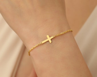 14k Gold Plated Cross Bracelet: Sterling Silver Rosary Bangle