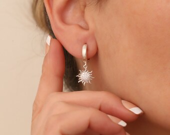 Pave Diamond Sun-örhängen: Celestial Jewelry i 925 sterlingsilver