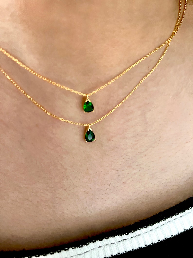 Gold Emerald Choker Necklace Pear Emerald Choker May Birthstone Emerald Necklace Gifs For Girlfriend Green Emerald Beaded Necklace image 3