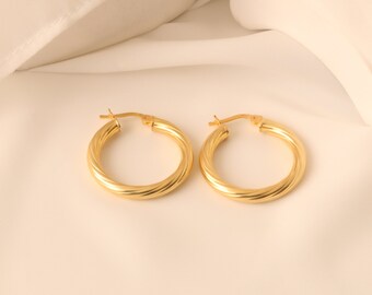 Gold Filled Hoop Earrings Auger Dainty Hoop Large Eaarrings Thick Earrings Gold Filled Delicate Earrings Hoop Earrings Everyday Earrings