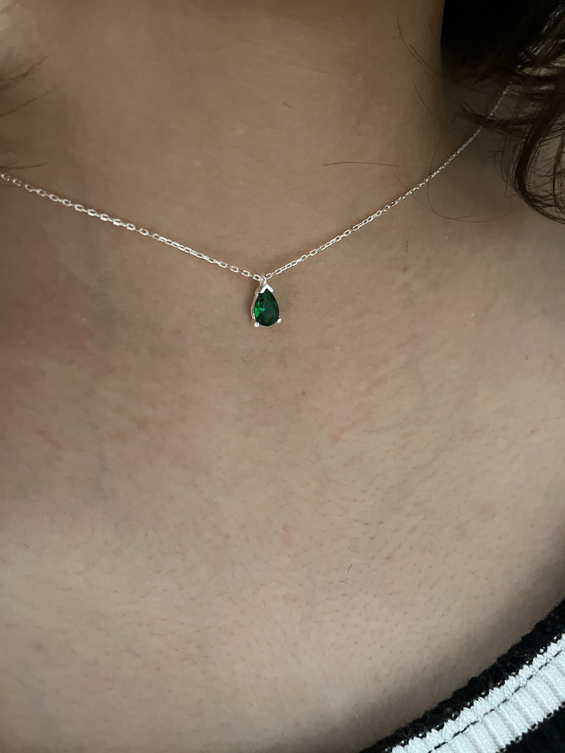 Gold Emerald Choker Necklace Pear Emerald Choker May Birthstone Emerald Necklace Gifs For Girlfriend Green Emerald Beaded Necklace image 2