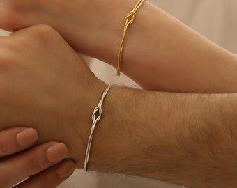 Sterling Silver Love Knot Bracelet Set: Matching Couple Jewelry