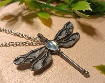 Beautiful shiny dragonfly necklace pendant in Gothic fantasy style