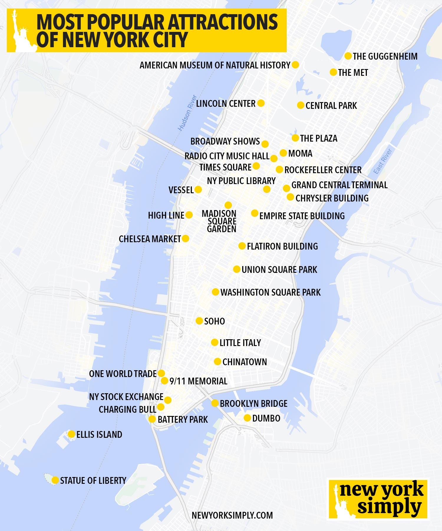 Printable New York City Tourist Map Instant Download NYC Attractions