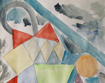 Winter vacation,abstract painting, watercolour on paper