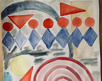 Winter vacation,abstract painting, watercolour on paper