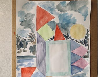 Winter vacation,abstract painting, watercolour on paper
