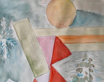 Winter vacation,abstract painting, watercolour on paper