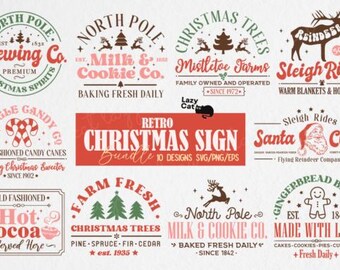 Retro kerstbord SVG-bundel | Vintage vakantie gesneden bestanden & png's | Direct downloaden