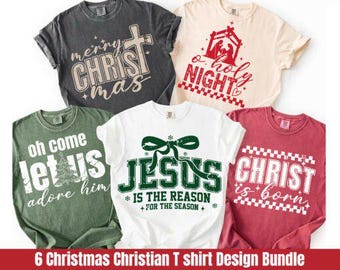 Christmas Christian Shirt Design Bundle | PNG & SVG Faith-Based Holiday Cut Files