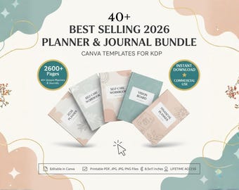 40+ Planners & Journal for KDP 2026 | Canva Template Bundle (Digital Download)