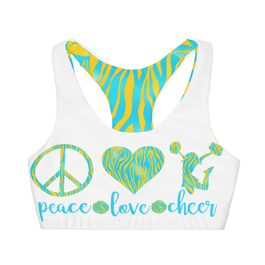 Blue and Green Zebra Print Peace, Love, Cheer All Star Cheer Dance