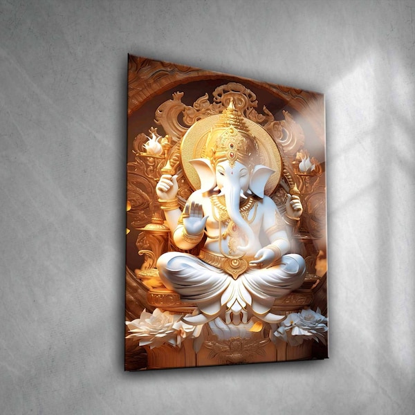 Ganesh Wall Art,Tempered Glass,Glass Printing,glass picture,Hindu Wall Decor,Stained glass,Glass Panel,Lord Ganesh Art,large ganesh statue