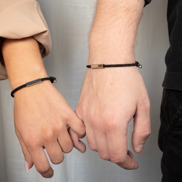 Bracelets partenaires magnétiques avec gravure souhaitée, nom souhaité | personnalisable | Bracelet homme femme avec nom | Bracelets partenaires avec gravure