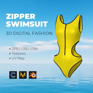 3D Digital Garment | One Piece Swimsuit with Zipper (ZPRJ/FBX) - Clo 3D/ Marvelous Designer